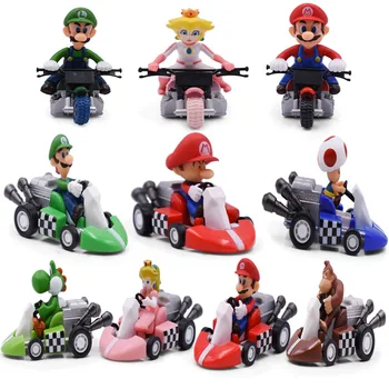 10Styles/Set Super Mario Bros Kart Húzza Vissza Autó Luigi Mario Yoshi Toad a Gomba Princess Peach Donkey Kong Ábra Játékok